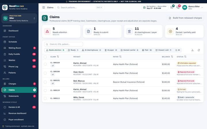 Revelrex EHR: Claims worklist