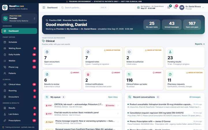 Revelrex EHR: Provider dashboard